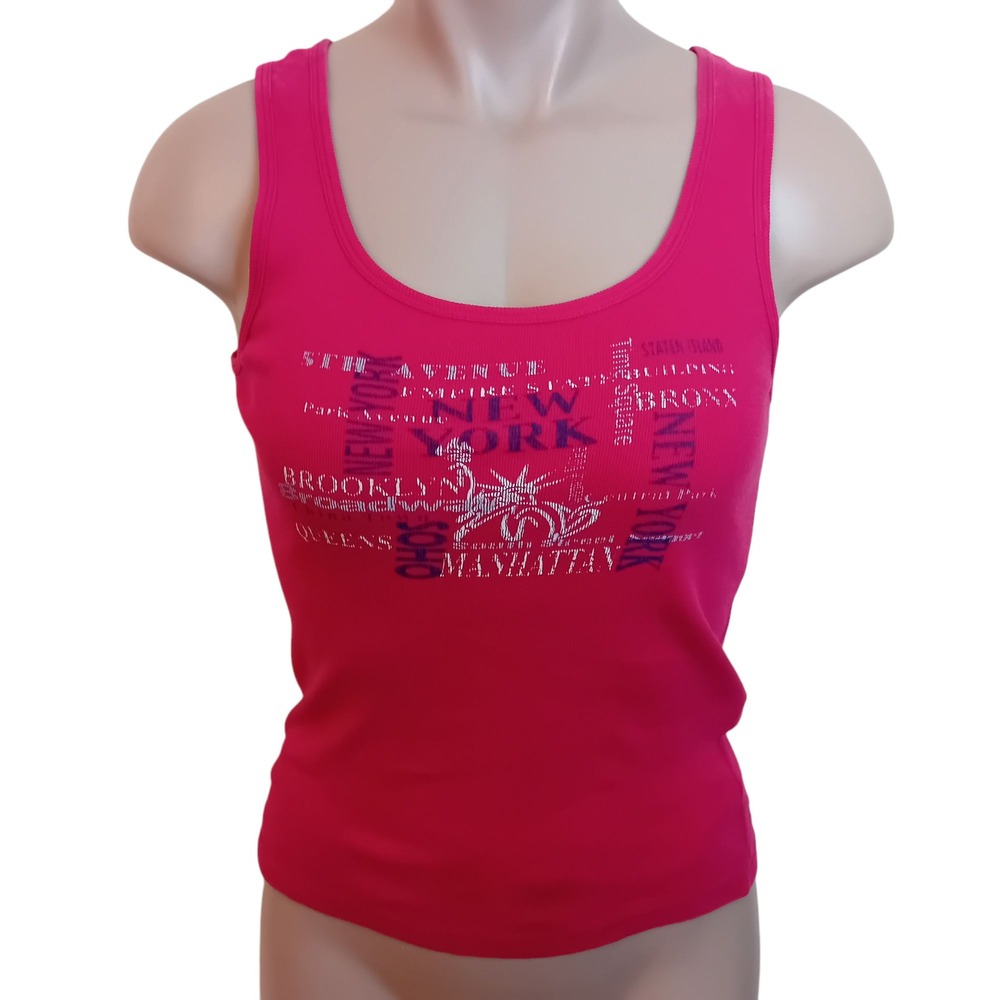 Y2K American Figure Ribbed Tank Top New York NYC Graphic Souvenir Casual M